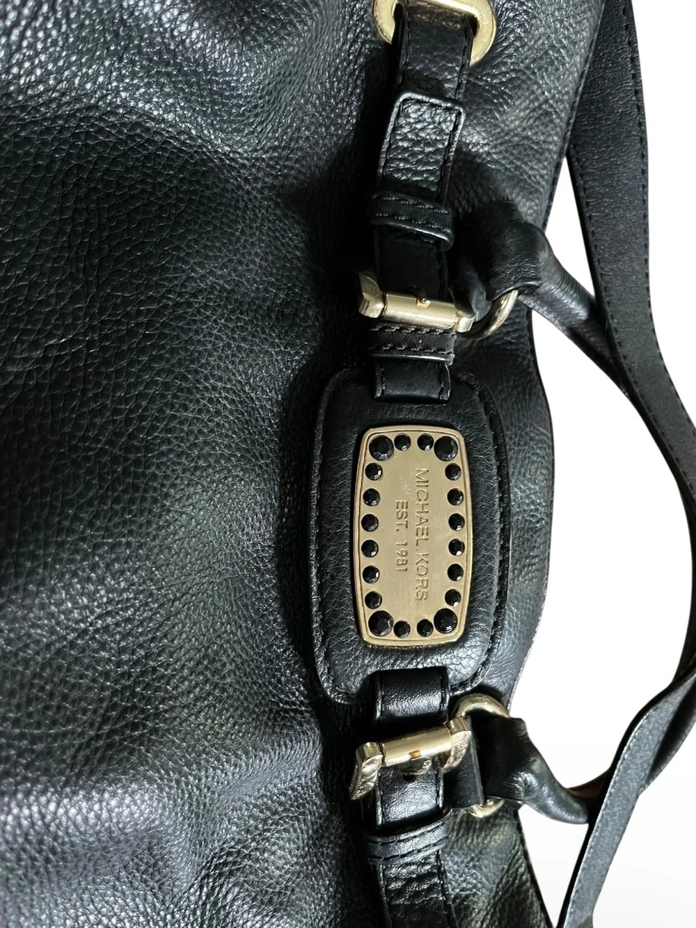 Michael Kors Black Pebbled Leather Tote with Gold Hardware